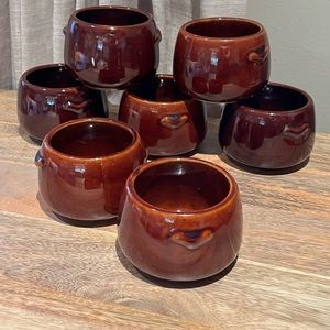 Set Of 7 West Bend Brown Glazed Crock Stoneware Bean Chili Soup Bowls USA